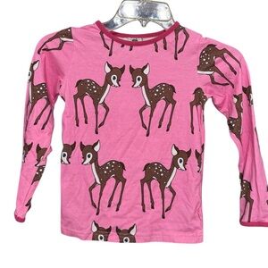 småfolk Girls SZ 5-6 deer Print long sleeve T-shirt